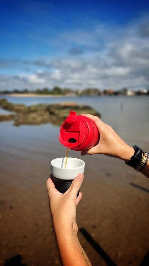 Pressca - Portable Coffee & Tea Maker - Thermal Coffee & Tea Infuser, French Press, Single Serve Coffee Maker, BPA Free - Home & Kitchen Accessories & Utensils - 12 fl oz, Red