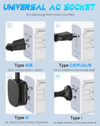 Universal Travel Adapter, 30W 5 USB C/A Ports, 2500W AC Outlet, International Power Adapter for All USB Devices, Multi Plugs 110V 220V A/C, European Travel Plug Adapter for 200+ Countries (White)