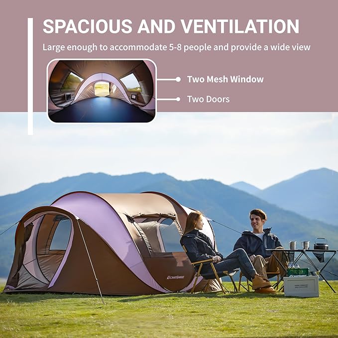 EchoSmile Pop Up Camping Tent, 2/4/6 Person Easy Setup Tent, Water Resistant Dome, Portable with Carry Bag