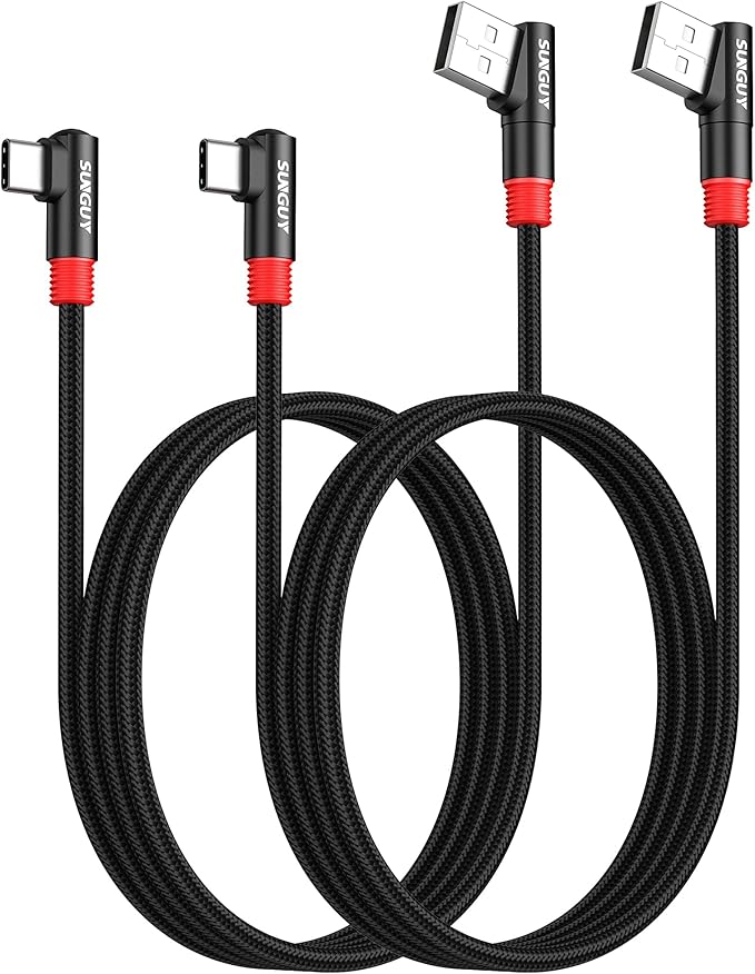 SUNGUY USB C Cable Right Angle 3FT [2 Pack], 18W USB A 2.0 to USB C Cable 90 Degree Nylon Braided Charging Cord Compatible with Galaxy S20 S10 S9, LG, Google Pixel, iPad mini 6
