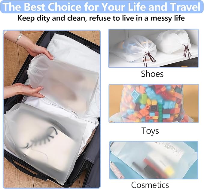 12pcs Transparent Shoe Bags for Travel with Rope，11.8in X 15.7in Portable Clear Travel Shoe Bags for Men and Women，Large Waterproof Dustproof Drawstring Shoe Storage Bag，Travel Essentials
