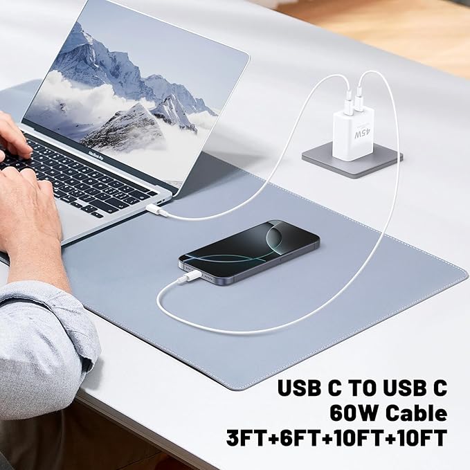 QZIIW iPhone 17 16 15 Pro Max Charger Fast Charging,45W Dual Port USB C Fast Charger Block [2-Pack] & Extra Long 60W 3/6/10/10FT USB C Cable - PD Quick Adapter 3.0 for iPhone 16 15 17/16 15 17 Pro.