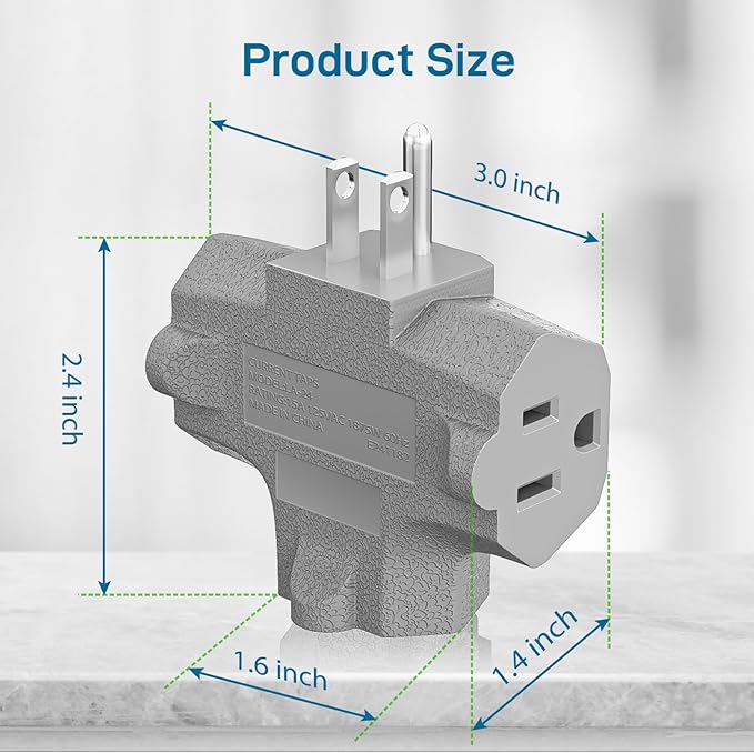 K KASONIC - 3-Outlet Grounding Adapter, [UL Listed] Plug Extender, Heavy-Duty Grounded Power Tap - 3 Pack (Multi-Color)