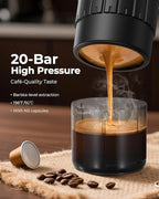 Portable Espresso Coffee Maker, Travel Coffee Maker for Camping, 20 Bar Self‑Heating Rechargeable with USB-C, with NS Capsule for Car/Travel/Camping
