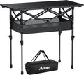 Anbte 3ft Aluminum Roll Top Camping Table Max 27.5", 2 Adjustable Height Folding Camping Table Waterproof with Storage Net and Bag for BBQ Picnic Tailgating Backyard RV Travel, 32.2” x 16”, Pure Black