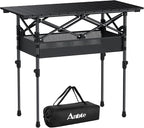 Anbte 3ft Aluminum Roll Top Camping Table Max 27.5", 2 Adjustable Height Folding Camping Table Waterproof with Storage Net and Bag for BBQ Picnic Tailgating Backyard RV Travel, 32.2” x 16”, Pure Black