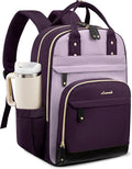 LOVEVOOK Laptop Backpack Women with Giant Tumbler Holder,15.6 inch Work Travel Backpack Computer Laptop Bag,Cute College Nurse Teacher Backpack Purse,Gift for Women & Men,Dark purple-Purple-Rust red