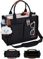 BESBESME Canvas Tote Bag for Women with Zipper & Compartments– Large Work & College Laptop Tote Crossbody Shoulder Bag