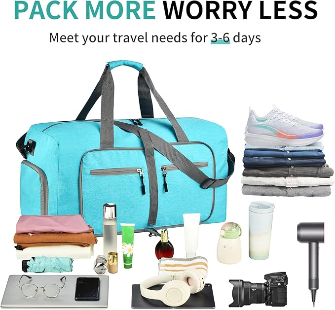 Dimayar 115L Travel Duffle Bag for Men Women - Foldable Duffel Bag with Shoes Compartment - Overnight Bags Waterproof & Tear Resistant(Mint Green)