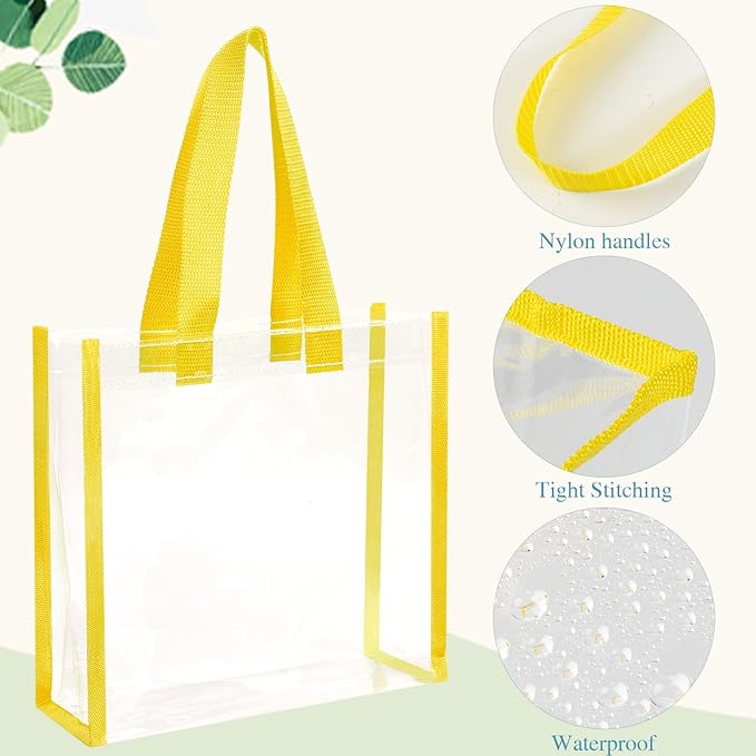 Eccliy 30 Pack 12x12x6 Inch Clear Tote Bag Stadium Approved Bulk Plastic Beach Tote Gift Bag with Handle for Gym Sports | 30 Pack, 12x12x6 Inch, Stadium Approved, Bulk, with Handle, Tote Gift Bag