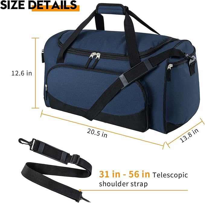 Uarition Gym Duffle Bag for Men - 55L Navy Blue Large Duffel Bags for Sports, Workout, Traveling, Durable Heavy Duty Duffel Gear Bag