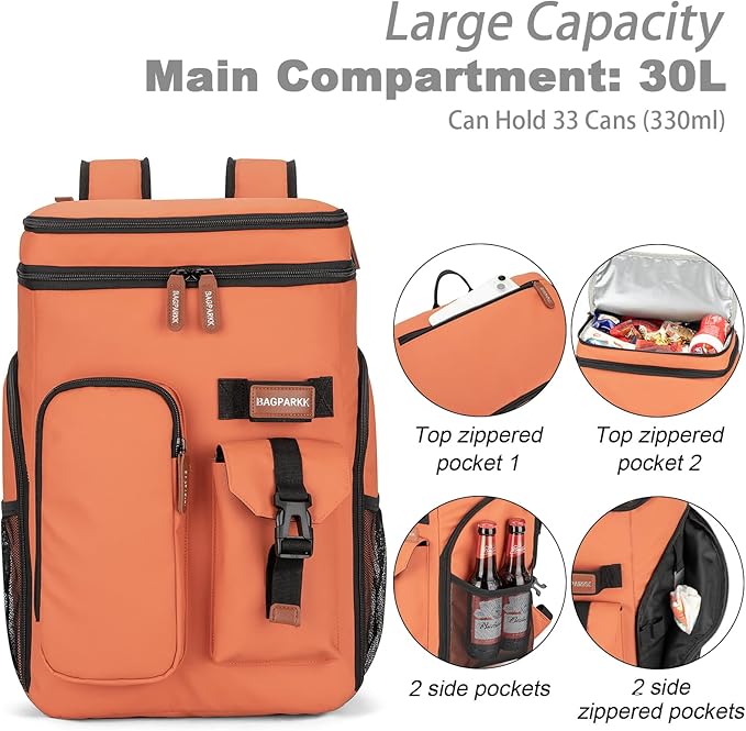 BAGPARKK Insulated Cooler Backpack,33/45 Cans Multifunctional Double Deck Leakproof Cooler Bag with Sternum Strap,Large Capacity Lightweight Travel Camping Beach Backpack