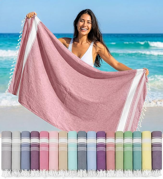 LANE LINEN Beach Towels for Women, Large Beach Towels Oversized, Pre-Washed, No-Shrink Sand Free, Quick Dry, Lightweight Travel Towel,Soft Beach Bath Towel, 39"x71" - Cashmere Rose