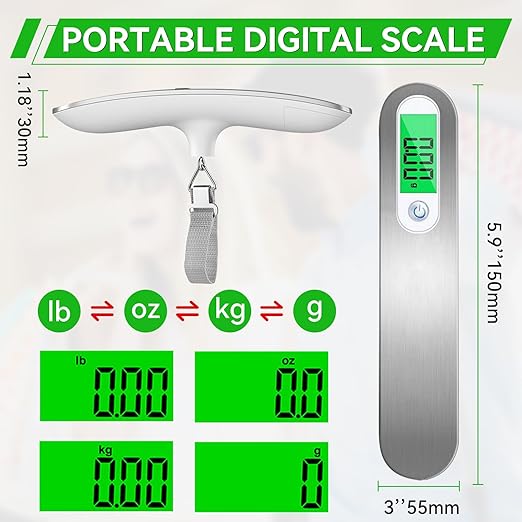Digital Luggage Scale, 110lbs/50kg Portable Handheld Baggage Weight Checker with Backlit LCD Display, Travel Essentials Accessories for Suitcases, Postal & Fishing