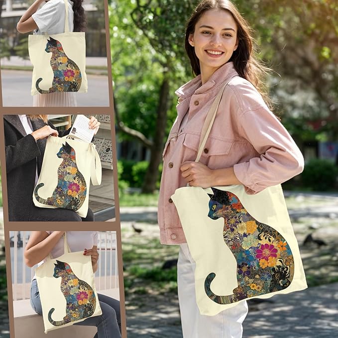 ANNA QUEEN Cat Tote Bag Shoulder Bag Handle Bag for Gym Yoga Picnic Beach Kitchen Reusable