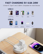 South Africa Plug Adapter, Type M Adapter for South Africa with 3 American Outlets 4 USB Ports (2 USB-C) Total 24W, Type M Plug Adapter for USA to South Africa Botswana Namibia Nepal Bhutan