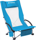 KingCamp Low Beach Chair, High Back Folding Camping Chair for Adults, Oversized Breathable Mesh Seat, 300lbs Heavy Duty Portable Chair with Cup Holder & Storage Pockets for Beach, Outdoor