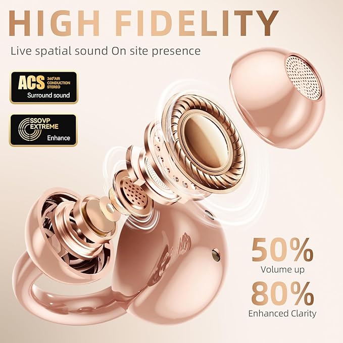 Jewelry-Inspired Clip On Earbuds,Comfortable Fit Open Ear Clip-On Headphones,Wireless Bluetooth Ear Cuff Headphones for Women,Mini Wireless Earrings Earbuds for Running, Office, Sport & Gift