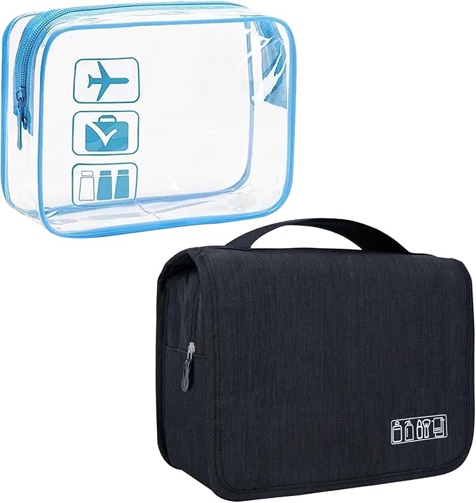 Lcsmaokin Large Capacity Toiletry Bag Travel Bag with Hanging Hook for Men and Women Waterproof Travel Cosmetic Bag Bathroom Bag,with TSA Approved Zippers Clear Travel Makeup Bag Carry-on