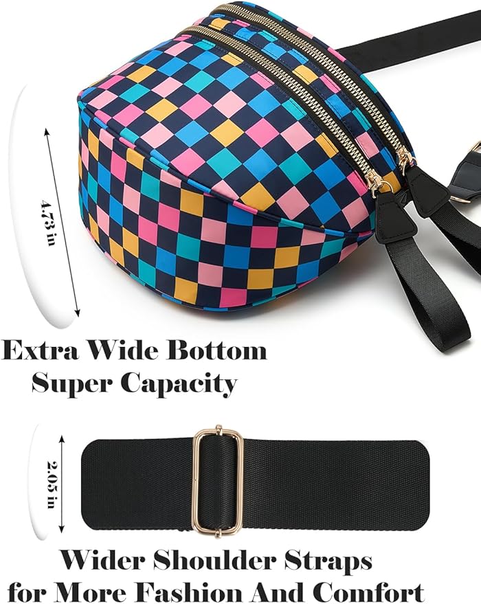 Black and White Checkered Crossbody Bag Bum Bag for Women,Spacious Checkered Purse Fanny Packs Belt Bag