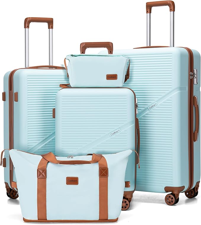 Cosbarn 5 Piece Luggage Sets with Spinner Wheels, Hardshell ABS Suitcase Set with Tsa Lock, Lightweight Hardside Waterproof Travel Suitcases for Men Women, MintGreen (20"/24"/28")