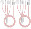 2Pack Multi Charging Cable for Apple Watch Charger 4 in 1 Travel Essentials RV Camping Essentials USB C/L/Micro Compatible with iWatch Series 11-1/iPhone 17/16/15/Android Airplane Gadgets-4FT/Pink