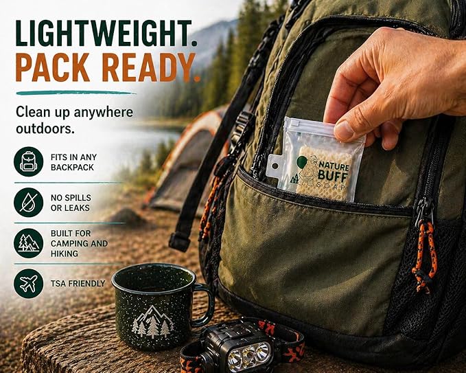 2-Pack Biodegradable Soap Unscented Travel-Sized Camping Soap Bars -All-In-One Backpacking Essentials Outdoor Recreation Soap Bar and Washcloth