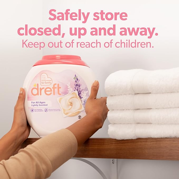Dreft Laundry Detergent Pacs, Lightly Scented, Lavender, For Baby and Family, XL Pacs, 45 Count