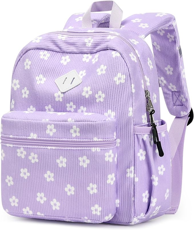 STEAMEDBUN Corduroy Toddler Backpack for Girls Boys 2-4, Kids Preschool Backpack for Kindergarten - Purple Floral
