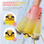 Water Bottle with Straw 1L,Boys Water Bottles with Straw 1 Litre,Waterbottle Leak-Proof Sports Water Bottle,Plastic Drinks Bottles Toxin Free，Bpa-Free (Yellow Pink)