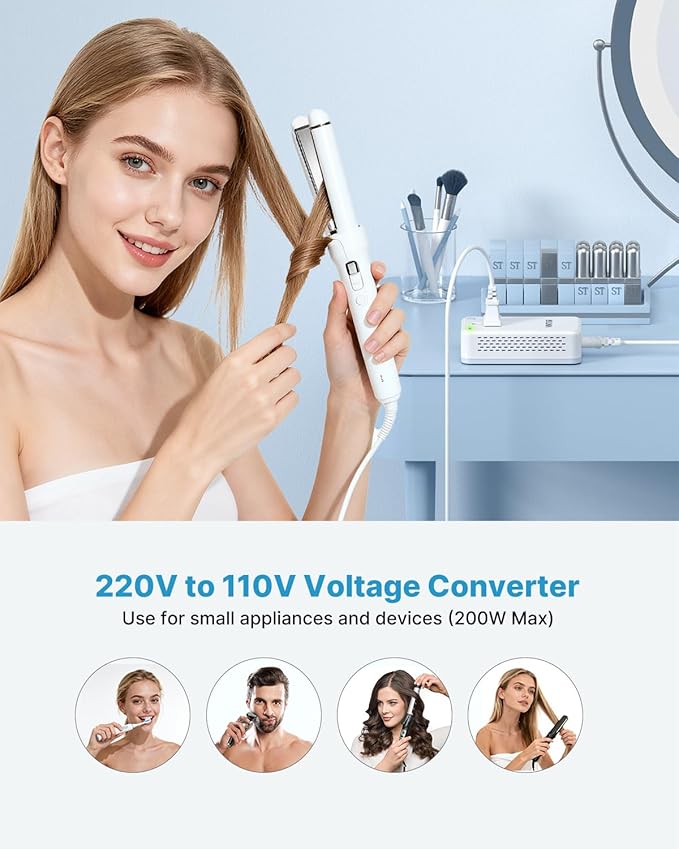 Mini 220V to 110V Converter for European Travel, VINTAR 200W Universal Travel Adapter Voltage Converter US to Europe, International Step Down Power Converter Adapter Combo for EU UK AUS India