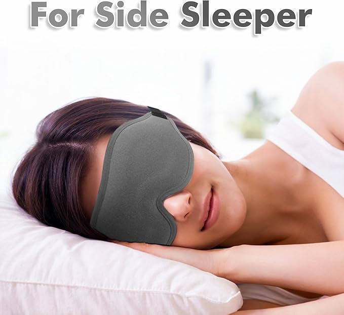 Sleep Eye Mask for Men Women, Sleeping Mask for Side Sleeper, Travel Blackout Night Blindfold Eye Shade Cover with Adjustable Strap (Grey)