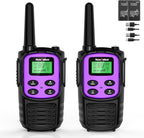 MaxTalker Walkie Talkies Long Range for Adult, MT10 Rechargeable Walkie Talkies FRS Two Way Radio, NOAA, 1200mAh Li-ion Battery USB-C Cable, LED Flashlight,VOX Walkie Talkie for Camping 2Pack (Purple)
