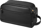 Large PU Leather Toiletry Bag for Men - Water Resistant Travel Bag for Toiletries, Bathroom Essentials, Accessories - Black