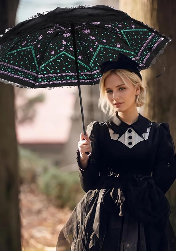 URAWESO Vintage Lace Parasol Gothic Lolita Umbrella UV Sun Protection Witch Cosplay Photoshoot Props Party Decoration