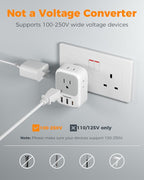 UK Adapters for Travel 2 Pack, TESSAN Type G US to UK Plug Adapter with 4 Outlets 3 USB Charger(1 USB C PD 20W), Power Adaptor for USA to Ireland Scotland Dubai Hong Kong England British Kenya London