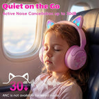 Kids Bluetooth Headphones with LED Cat Ears, Active Noise Cancelling Headphones for Kids, 85dB Volume Limited, 40H Play Time, Bluetooth 6.0, Fast Charging, Built-in Mic for iPad/Tablet/Airplane, Pink