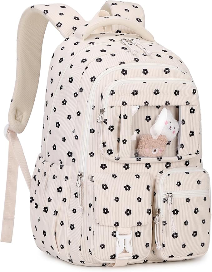 PIG PIG GIRL Corduroy Backpack Kids Backpack for Girls School Bags for Middle School Students Book Bag for Elementary Primary Kawaii Ita Backpack, Flower