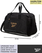 Reebok Duffle Bag - Lightweight Unisex Carry On Gym Bag - Travel and Sports Duffel Bags for Men and Women, Hamilton Black With Gold Logo