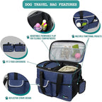 PetAmi Dog Travel Bag, Travel Pet Bag Organizer, Dog Food Travel Bag with Container Collapsible Bowls, Pet Travel Supplies Gift Accessories for Weekend Camping, Puppy Cat Diaper Bag, Navy Blue Medium