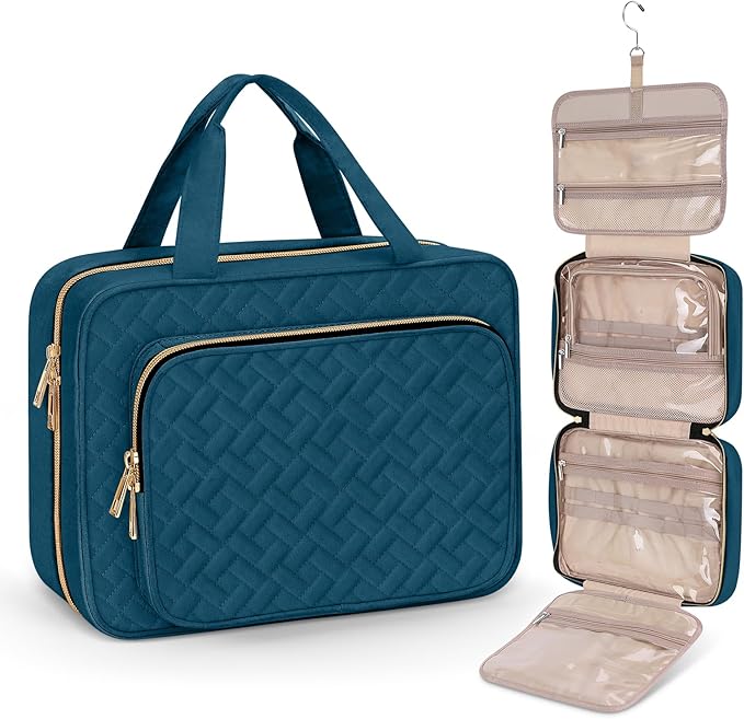 Wedama Toiletry Bag for Women, Large Cosmetic Travel Bag, Hanging Toiletry Bag for Bathroom, Thickened PVC Waterproof Makeup Bag, Toiletries Bag for Travel Business Trips and Camping, Dark Blue