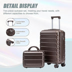 Kids Luggage Sets for Girls, 2 Piece Luggage Set, 20 Inch Rotating Wheel Suitcase with 14 Inch Cosmetic Case, Lightweight Hardshell Suitcase with 360° Spinner Wheels for Travel (Brown)