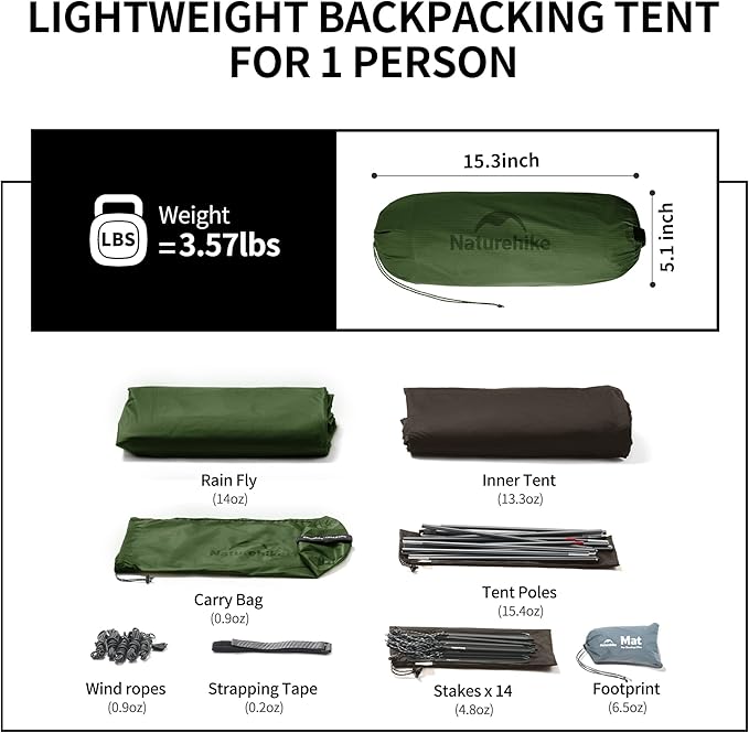 Naturehike Cloud Up Tent, Lightweight Backpacking Tents, Waterproof Ultralight Tent for Camping Hiking Backpacking