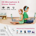 SIMOLIO Wired Headphones for Kids with Mic & Share Port, 75dB/85dB/94dB Volume Limit Children Headphone with Portable Bag for School/Travel, Stereo Sound, Tangle-Free Cord (Pink&White)