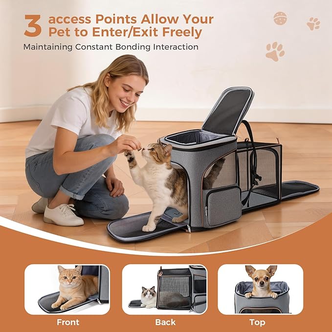 Lekereise Pet Carrier Backpack Expandable Cat Backpack for Medium Dogs and Large Cats 20-25 Lbs,14“L * 12.5" W * 16.14" H, Grey