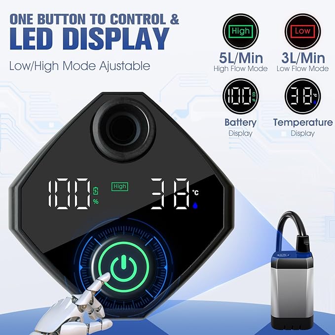 Portable Shower with Heater,6000Mah Battery Powered Portable Shower for Camping with 2000W Auto-Off Heater,Portable Heated Shower for Camping,Digital Power&Temperature Display for Hiking