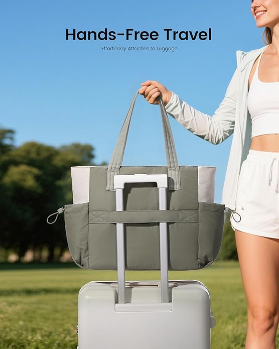 LOVEVOOK Gym Tote Bag for Women, Puffy Yoga Mat Bag with Large Cup Holder & Wet Pocket, Work Nurse Bag for Travel Workout