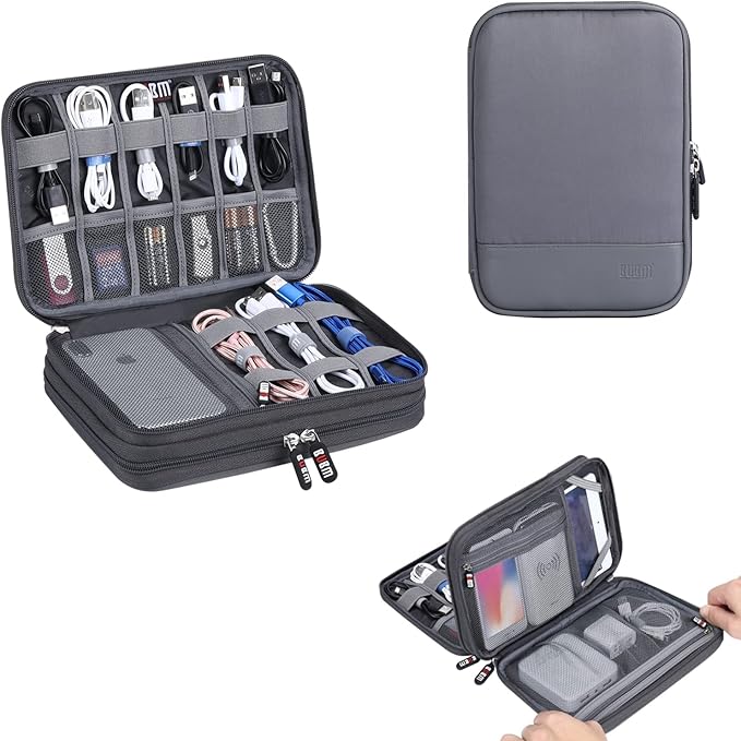 Electronic Cable Organizer Bag - Portable Travel Double Layers Electronic Digital Accessories Storage Pouch Bags for SD Card Case, USB Flash Drive,Charging Cords, USB Charger, Mini Tablet