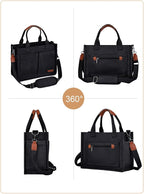 BESBESME Canvas Tote Bag for Women with Zipper & Compartments– Large Work & College Laptop Tote Crossbody Shoulder Bag