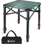 VILLEY Folding Camping Square Table with Carry Bag, Lightweight Aluminum Adjustable Square Table for Outdoor, Camping, Picnic, Backyards, BBQ, Small